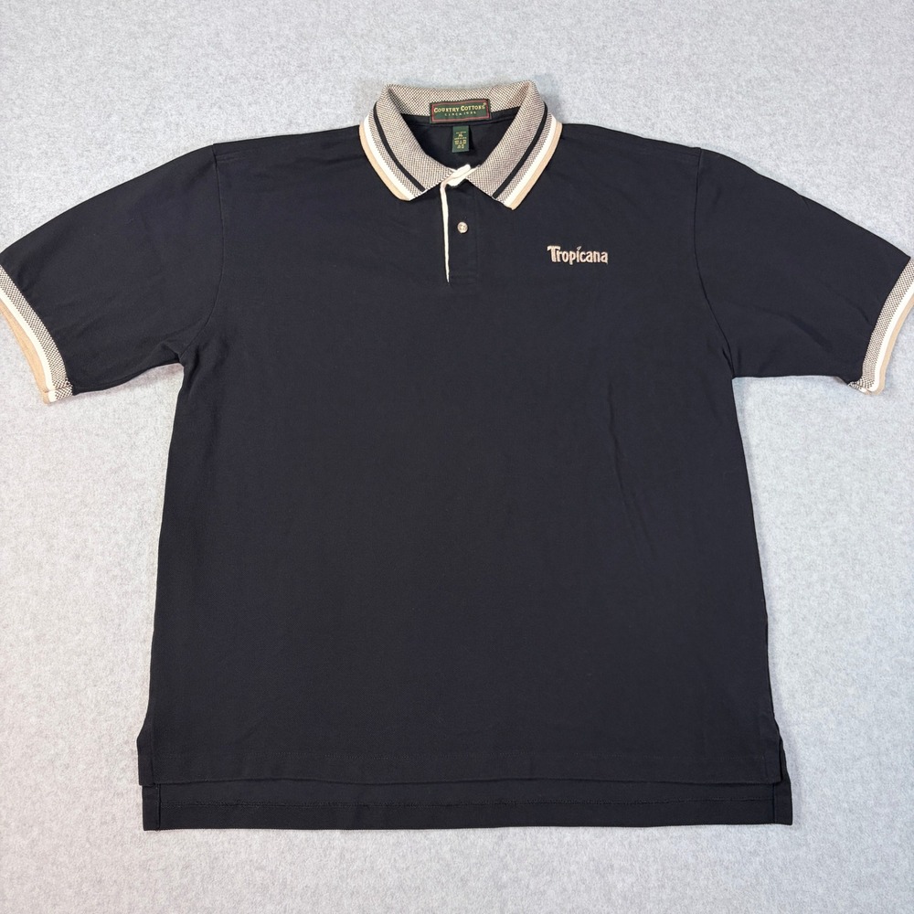 Country Cottons Tropicana Polo Shirt XL Black Short Sleeve Made in USA 1999